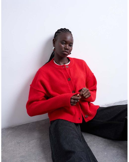 TOPSHOP Ruimvallend Gebreid Vest Met Siernaden in het Red