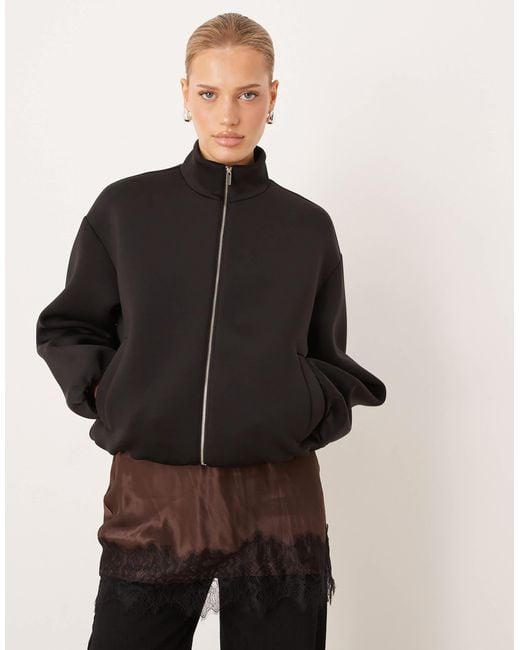 Mango Black Zip Through Bomber Jacket