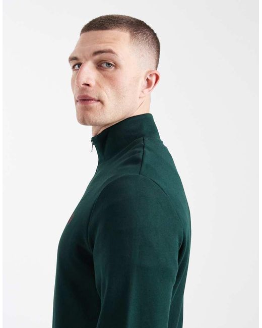 Fred Perry Green Half Zip Logo Sweatshirt for men