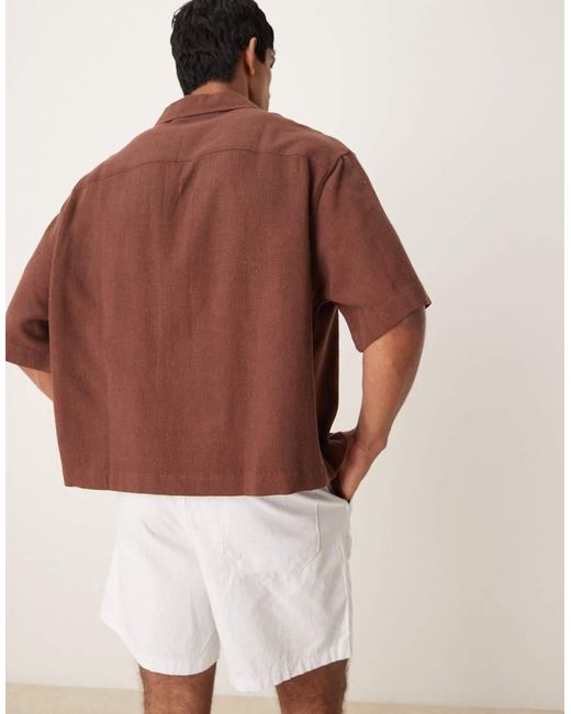 ASOS Brown Boxy Oversized Revere Linen Blend Shirt for men