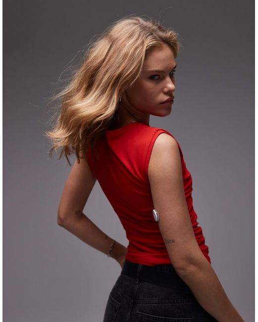 TOPSHOP Red Twist Front Detail Top