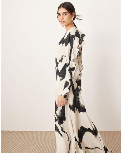 ARRANGE Natural Ruffle Open Back Long Sleeve Maxi Dress