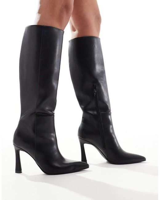 ASOS Black Wide Fit Charm Heeled Knee Boot