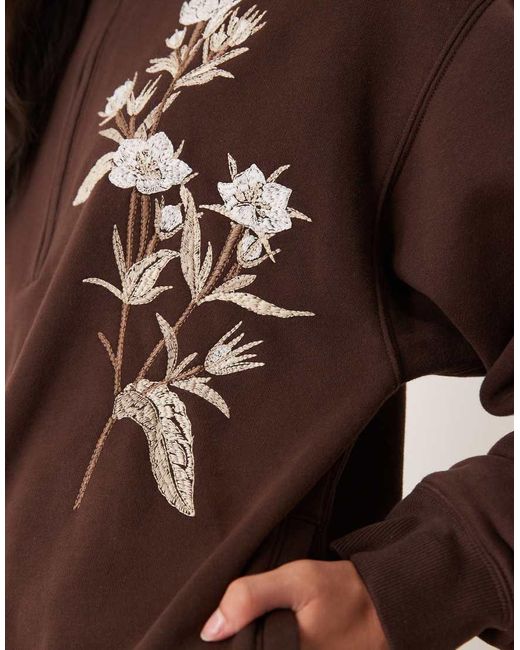 Abercrombie & Fitch Brown Quarter Zip Motif Sweatshirt