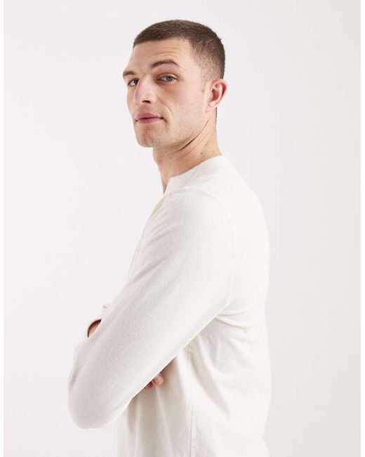 Hollister White Long Sleeve Henley Top for men