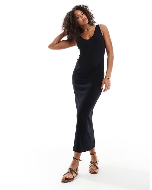 ASOS Black Sleeveless V-neck Rib Midaxi Dress
