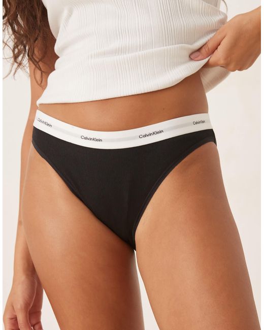 Calvin Klein Brown Cotton Stretch Ribbed Bikini Briefs