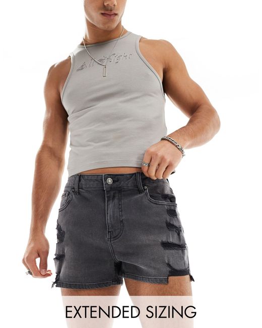 ASOS Blue Super Short Length Skinny Denim Shorts With Rips for men