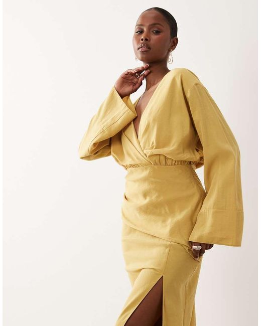 ASOS Metallic Plunge Maxi Dress With Wide Cuffs And Side Split