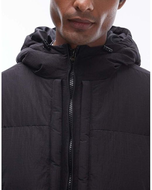 Topman Gewatteerd Jack Met Textuur En Capuchon in het Black voor heren