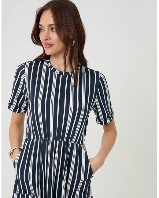 Threadbare Blue Crew Neck Jersey Midi Dress With Patch Pockets