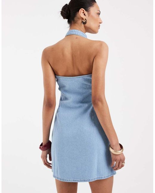 ASOS Blue Mandarin Collar Mini Dress With Key Hole Detail