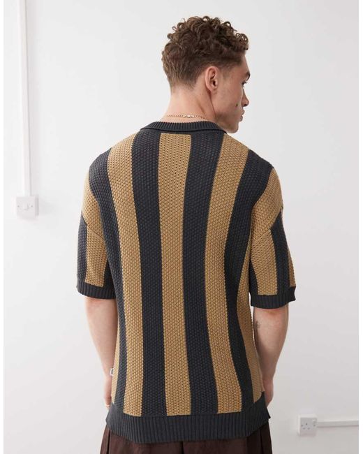 The Ragged Priest Gray Oversized Stripe Knit Polo for men