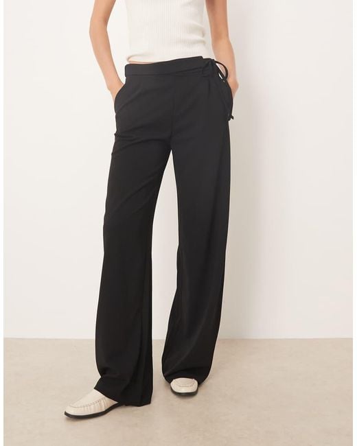 JDY Tall Black Tie Detail Wide Leg Trouser