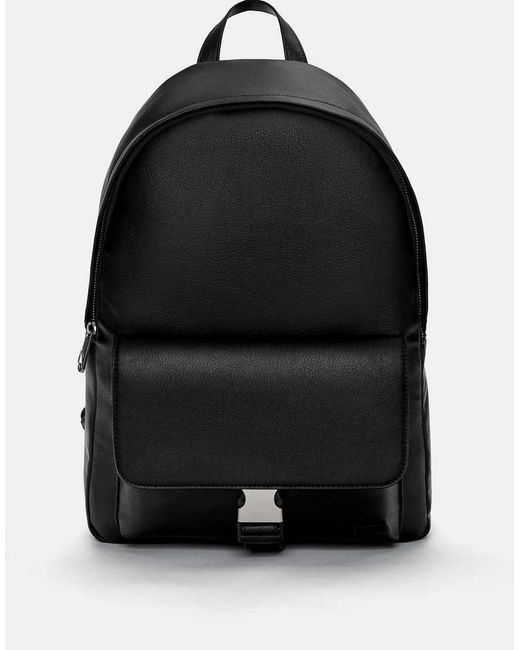 Pull&Bear Black Backpack With Buckle Flap for men