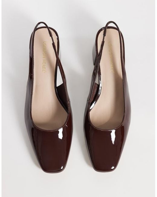 London Rebel Brown Clancy Slingback Mid Heeled Sandals