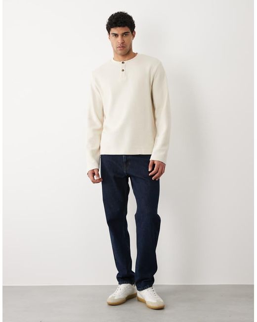 SELECTED Natural Heavyweight Waffle Long Sleeved Sleeved Henley T-Shirt for men