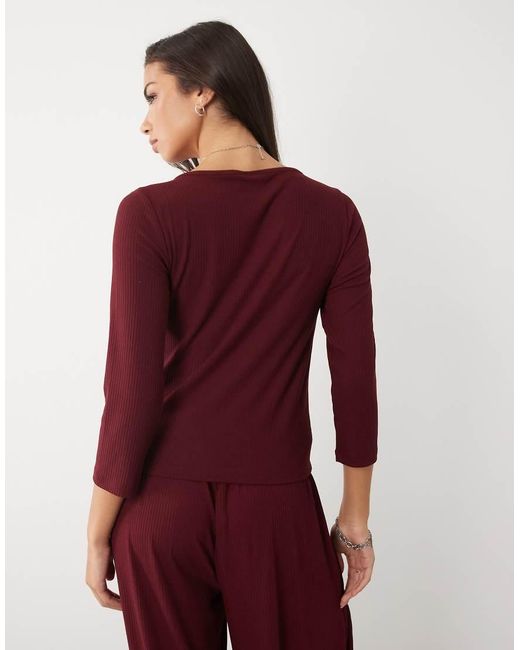 ASOS Red Lounge Ribbed Mix & Match 3/4 Length Pyjama Boatneck Top