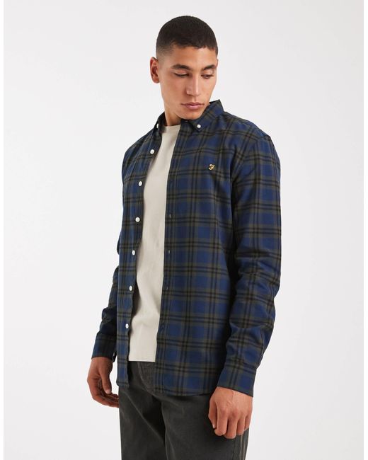 Farah Blue Brewer Checked Longsleeve Shirt for men