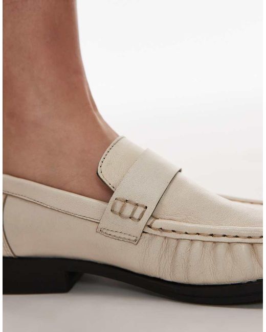 TOPSHOP Brown Carey Real Leather Loafers With Ruched Detail