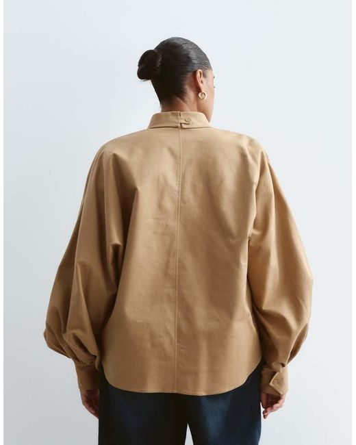 ARRANGE Brown Curve Premium Structured Balloon Sleeve Shirt