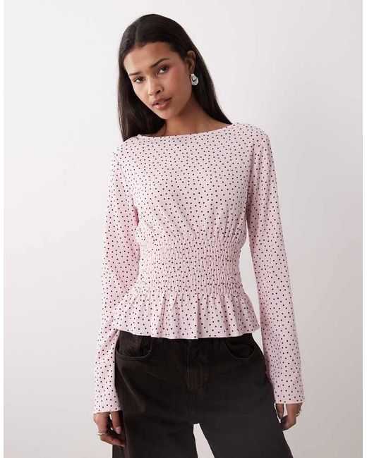 Gina Tricot Pink Long Sleeve Smock Peplum Top