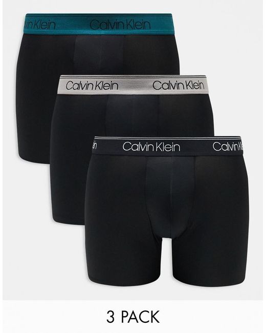 Calvin Klein Black Microfibre Stretch 3 Pack Boxer Brief With Coloured Waistband for men