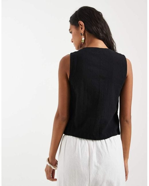 Chaleco De Tejido Efecto Lino ONLY de color Black