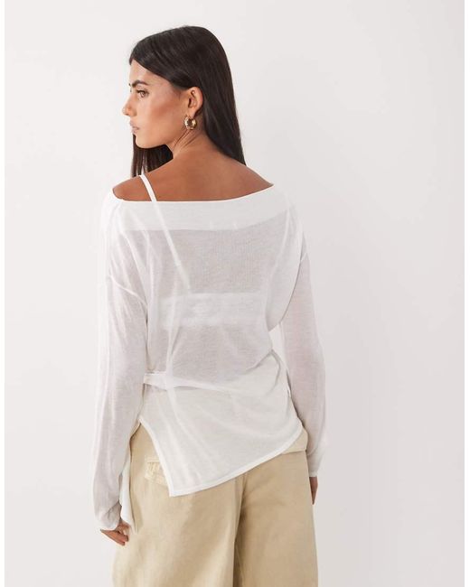 Mango White Tie Side Knit Top