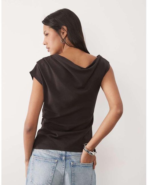 Mango Black Cotton Mix Asymmetric T-shirt