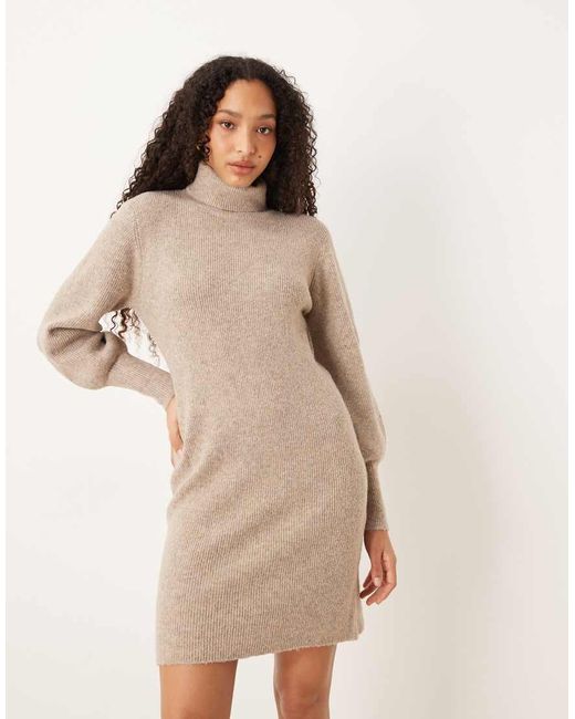 Vila Natural Balloon Sleeve Knitted Mini Dress