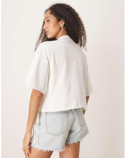 ASOS Recht Cropped T-Shirt Met Franjedetail in het Natural