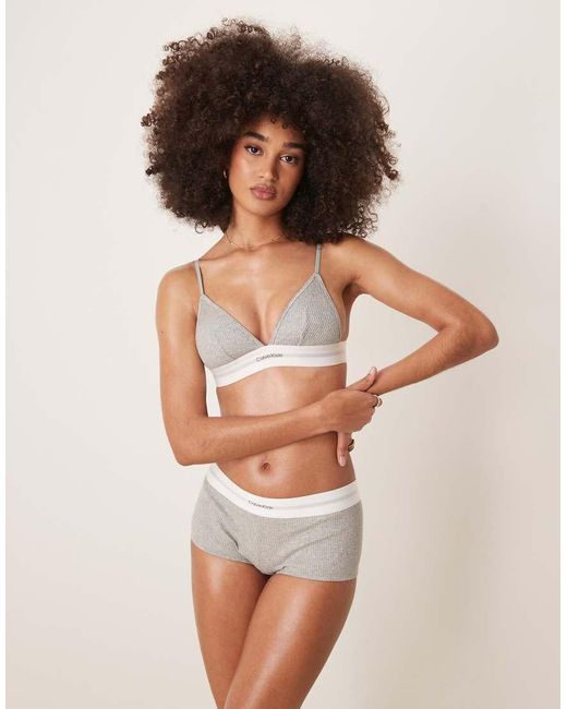 Reggiseno A Triangolo Sfoderato A Coste di Calvin Klein in Brown