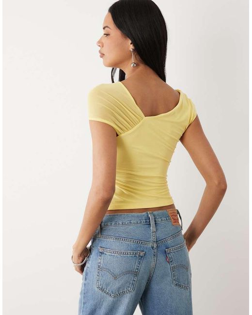 ASOS Blue Slinky Top With Mesh Shoulder