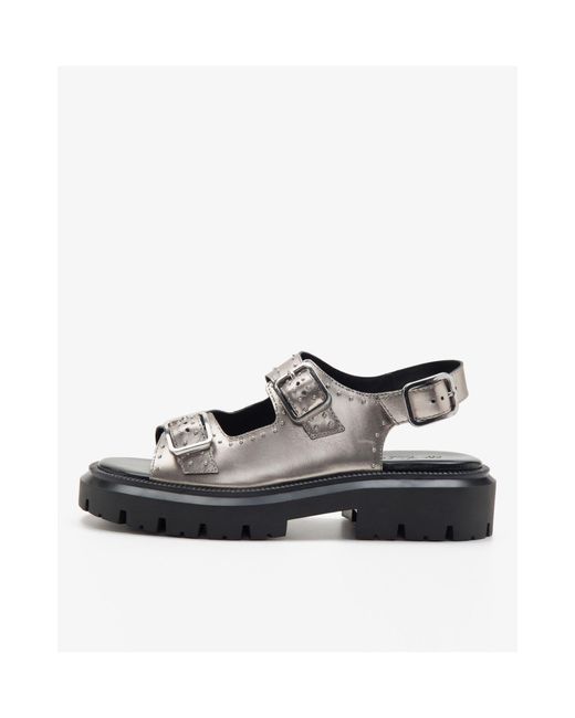 OFF THE HOOK Metallic Boston Triple Strap Leather Western Chunky Sandals