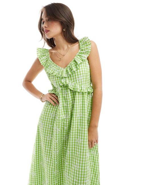 Y.A.S Green Frill Midi Sundress With Smock Back