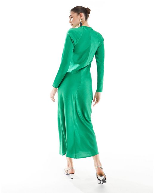 ASOS Green Satin Biased Maxi Dress With Button Detail