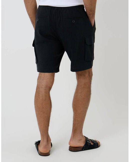 Threadbare Black Linen Blend Cargo Shorts for men