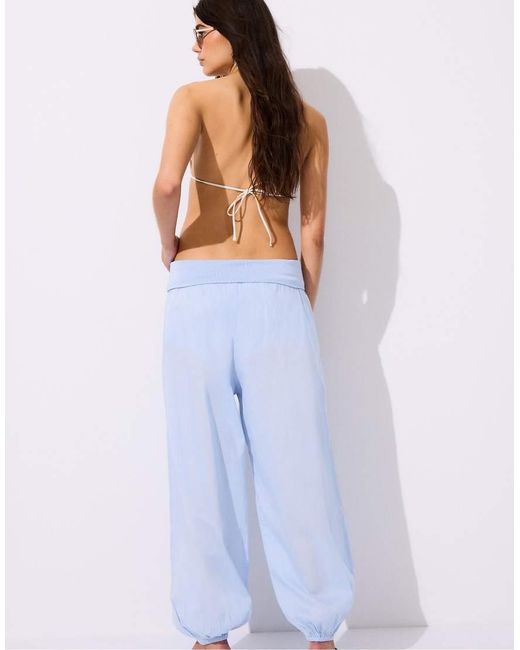 Stradivarius White Balloon Trousers With Turn-down Waist