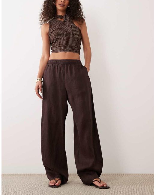 ARKET Brown Barrel Leg Linen Pants