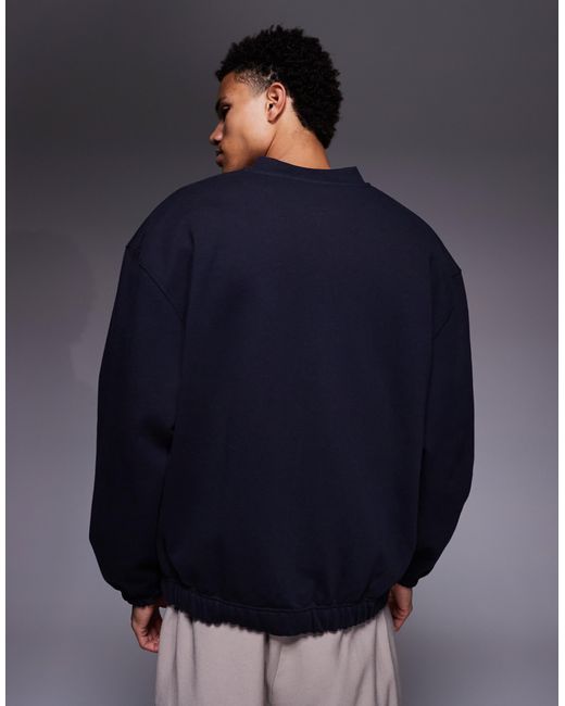 ASOS Blue Oversized Heavyweight Jersey Bomber Jacket for men