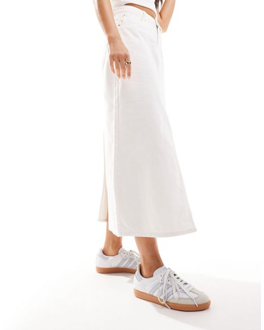 Pimkie White Split Detail Distressed Denim Maxi Skirt
