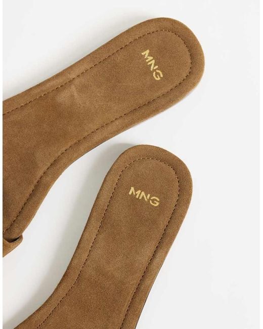 Mango Natural 100% Suede Leather Buckle Detail Flat Slides