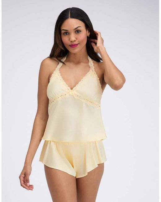 Boux Avenue Natural Carly Halter Satin Short Pyjama Set Halter Top And Shorts Pj