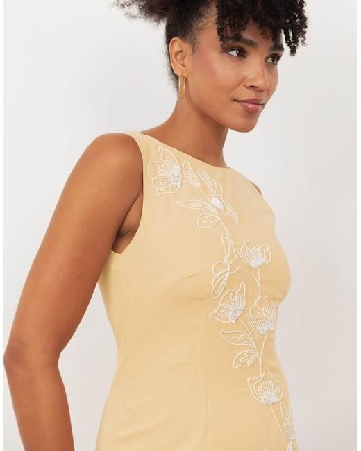 Maya Natural Floral Embroidery Cowl Back Maxi Dress