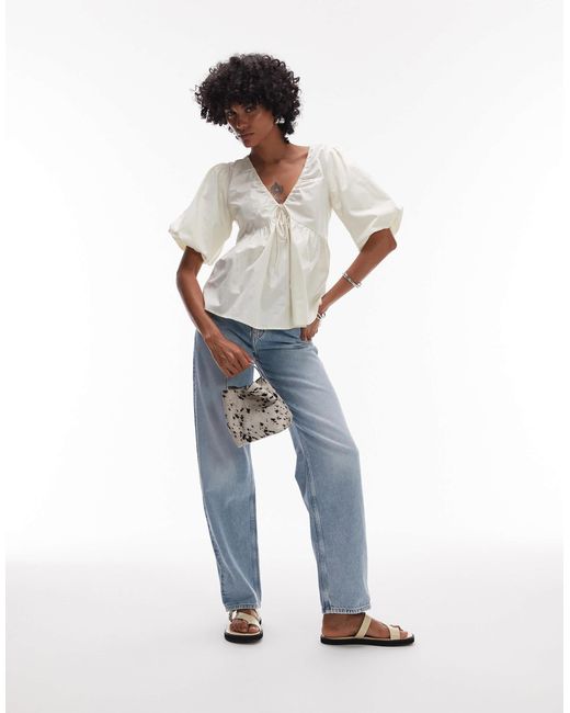 Top en popeline à manches bouffantes TOPSHOP en coloris White