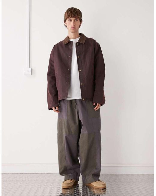 Reclaimed Vintage Brown Wax Jacket With Contrast Corduroy Collar for men
