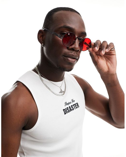 ASOS Red Oval Sunglasses With Lens for men