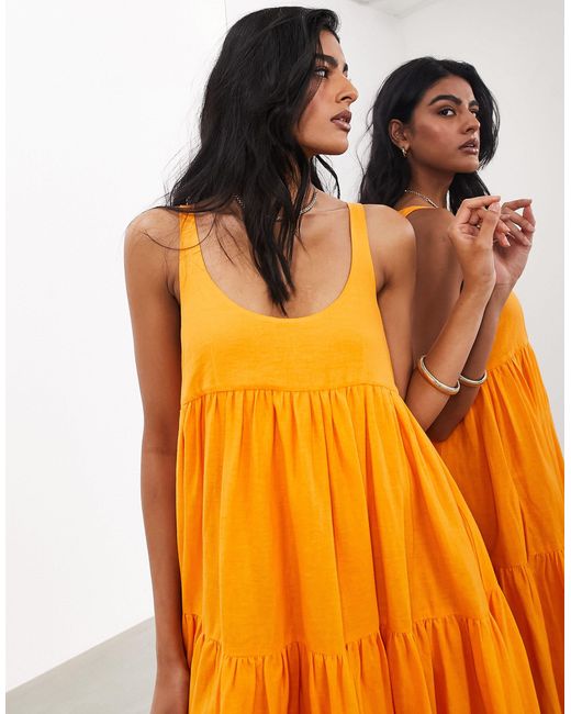 ASOS Orange Super Full Scoop Neck Tiered Maxi Dress