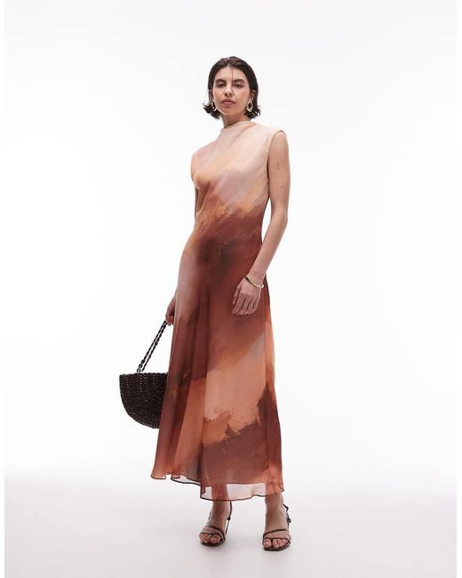 Vestido Midi Con Estampado Degradado De Chifón De Mango de color Red